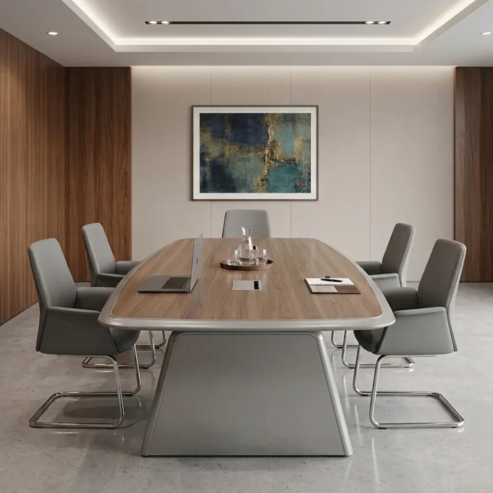 Strear Modern Meeting Table – Oak + Khaki…
