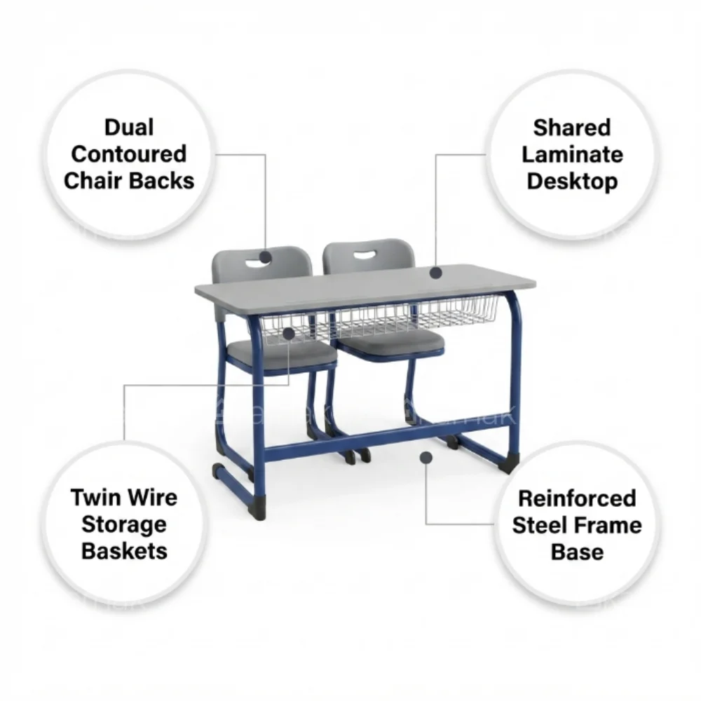 Trotten Study Desk with Two Chairs and One Table – Blue