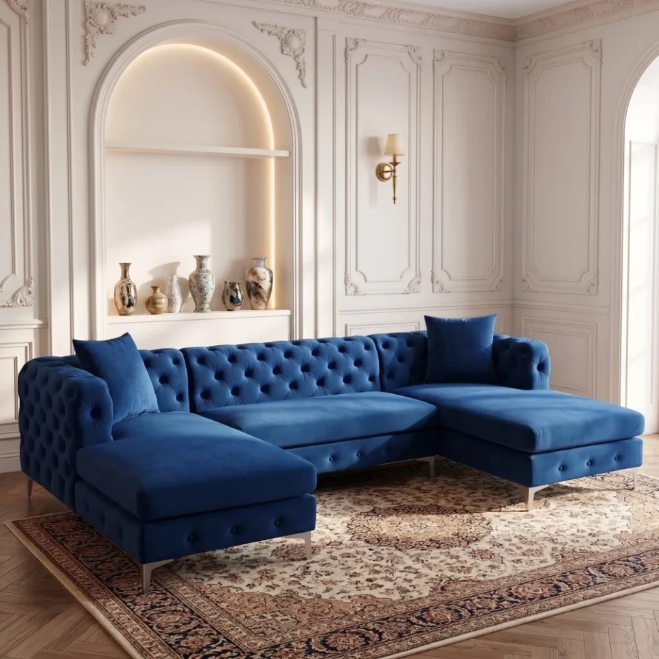 Uento U-Shaped Sectional Sofa – Blue…