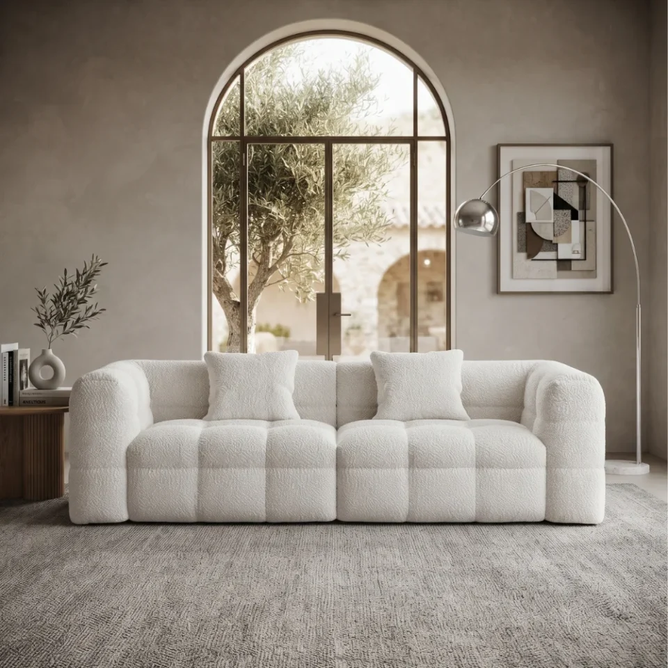 Velmora Puffy Square Sofa 3 Seater – White…