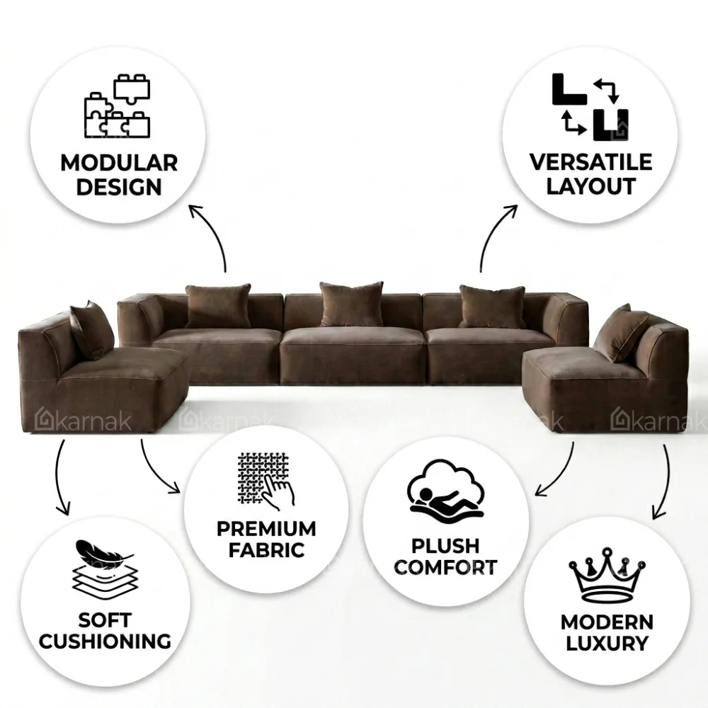 Velnaro 5-Seater Velvet Sofa – Brown