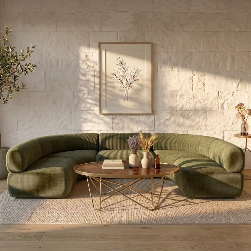 Velnora 5-Seater Curved Sofa – Olive