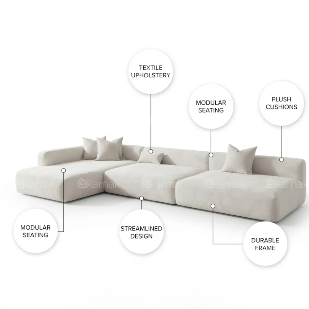 Zarello L-Shape Sofa 3 Seater – Beige