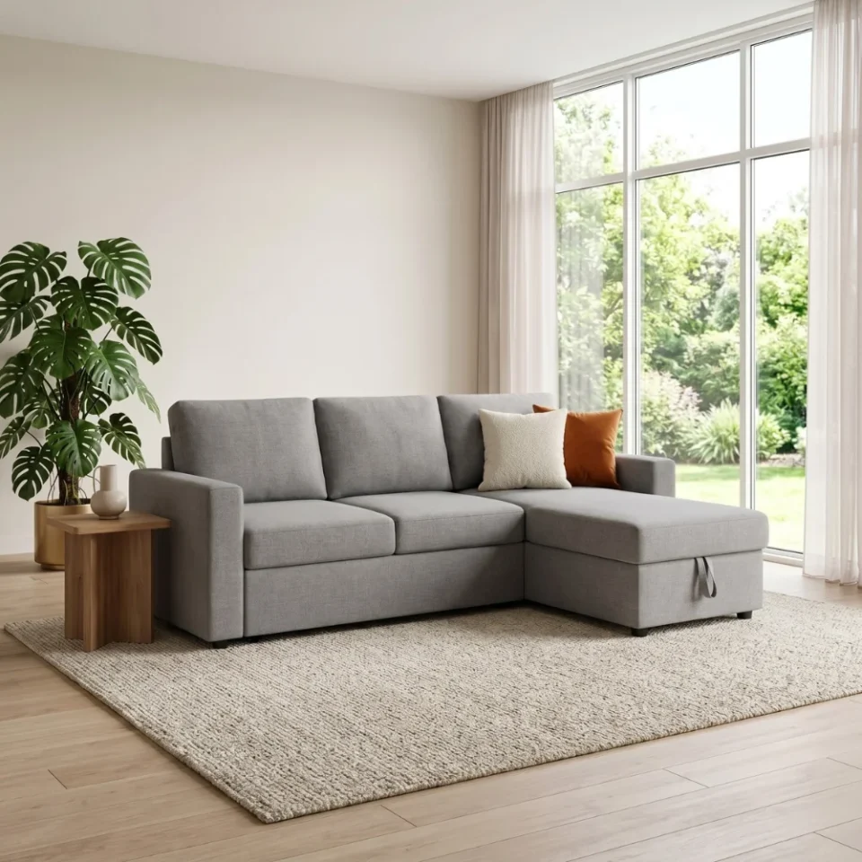 Zenlora L-Shape Sofa With Storage – Grey…