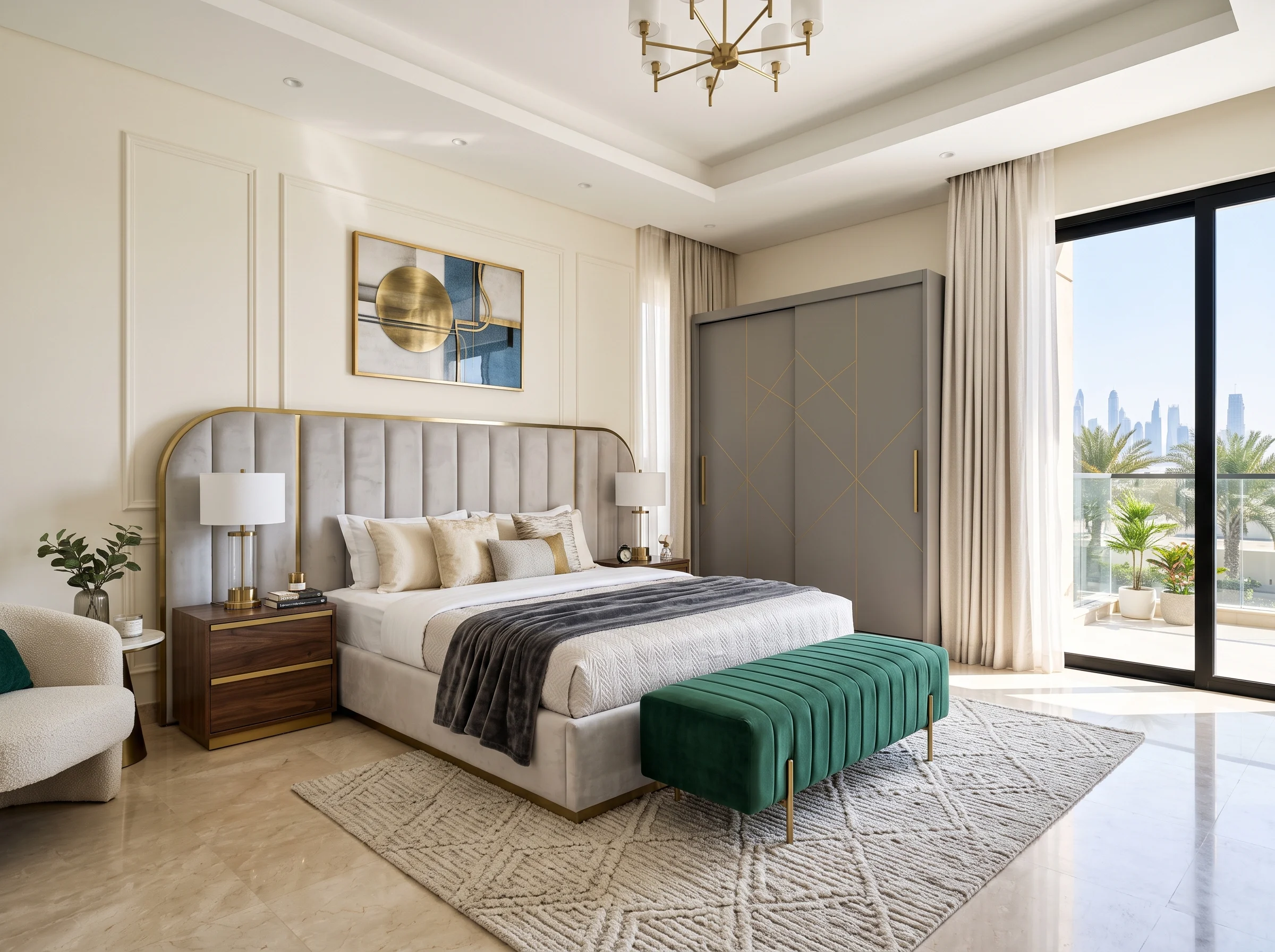 Complete modern Arabic-contemporary bedroom furniture set in UAE villa