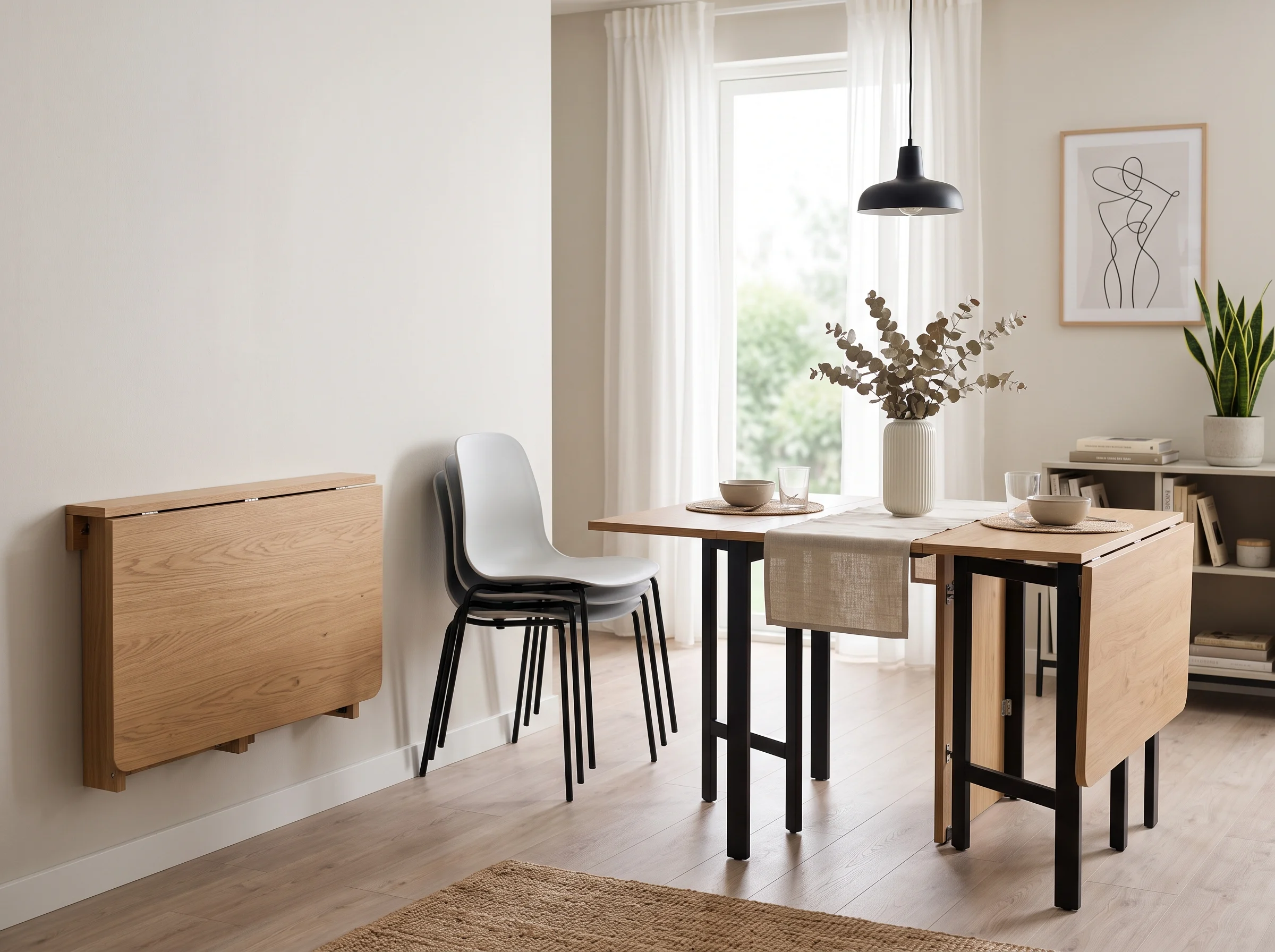 Foldable and extendable dining table for a compact apartment in the UAE