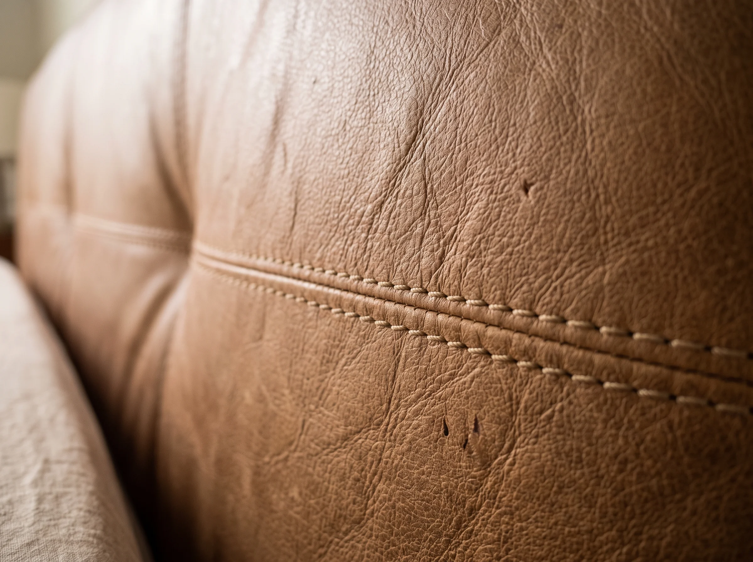Close-up of leather bed upholstery texture