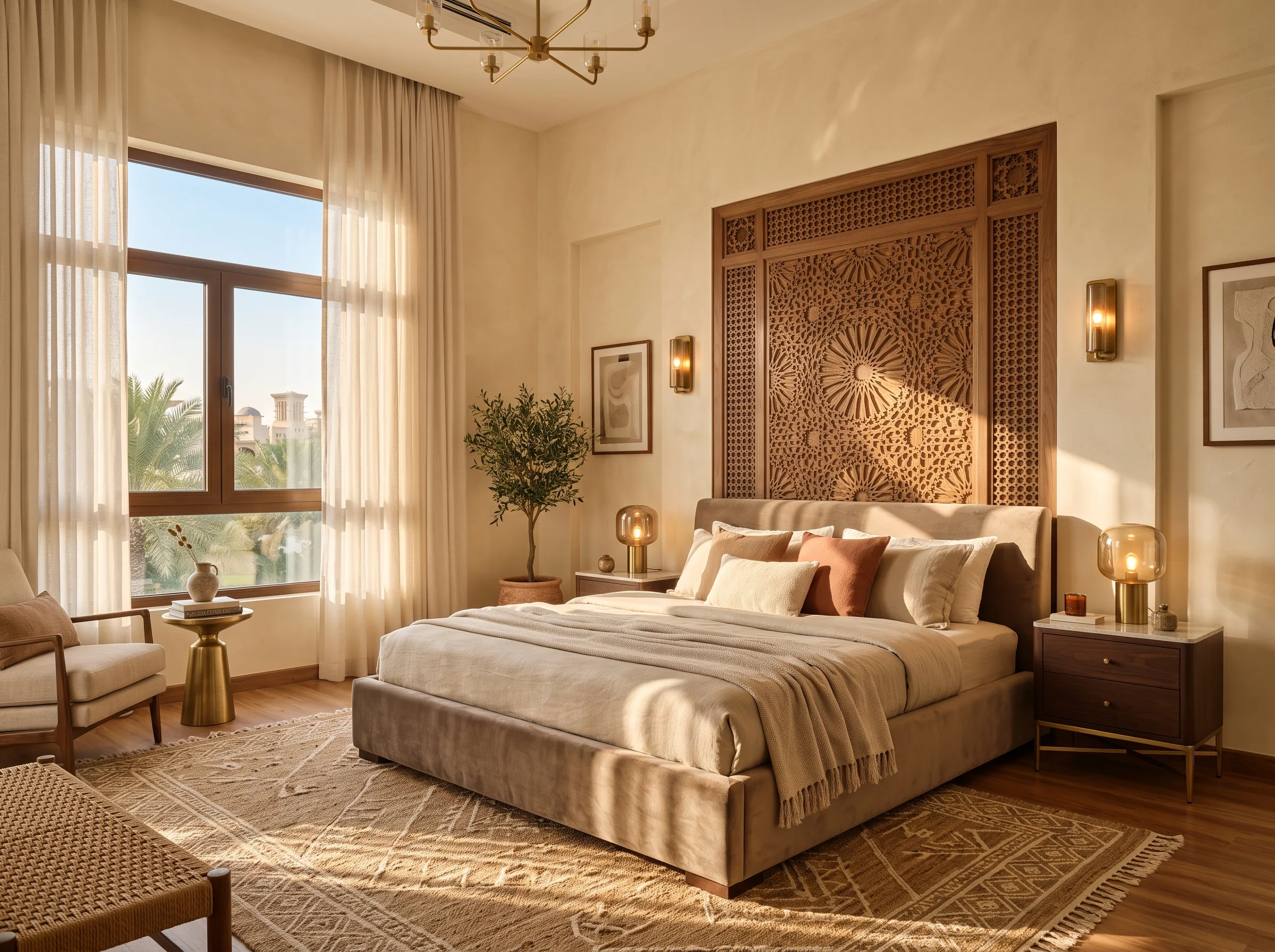 Modern bedroom furniture set blending Arabic style and contemporary design in a UAE home