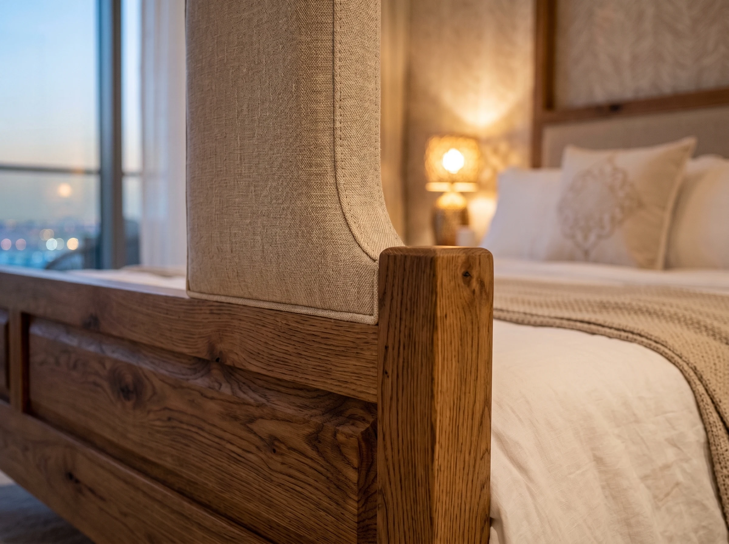 Solid wood and upholstered bed frame materials for Dubai homes