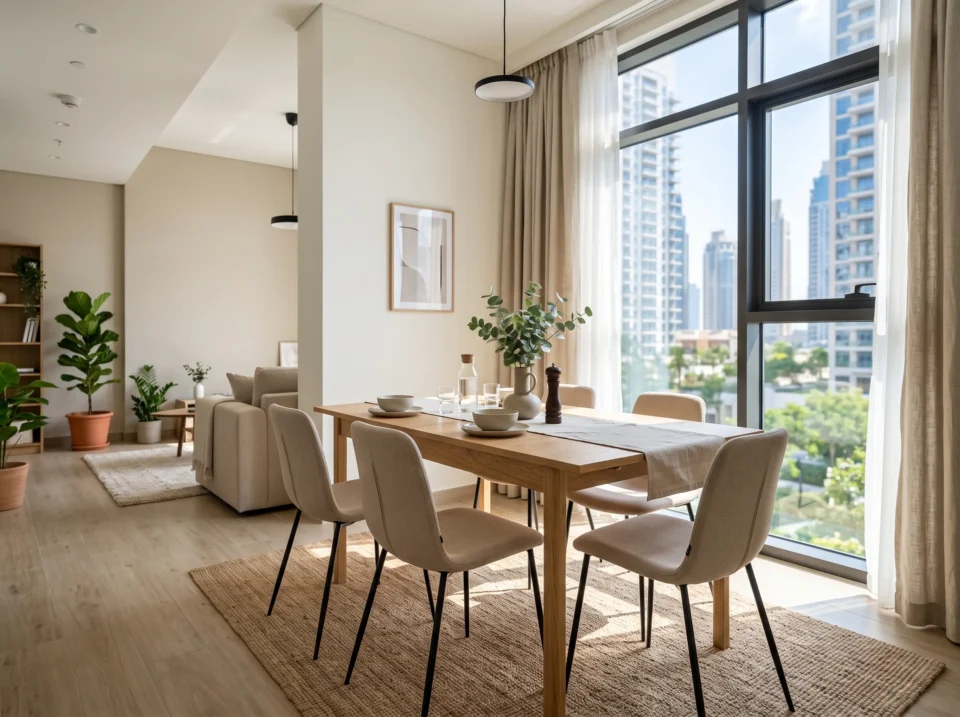 Space saving dining solutions for compact UAE apartments with an extendable dining table