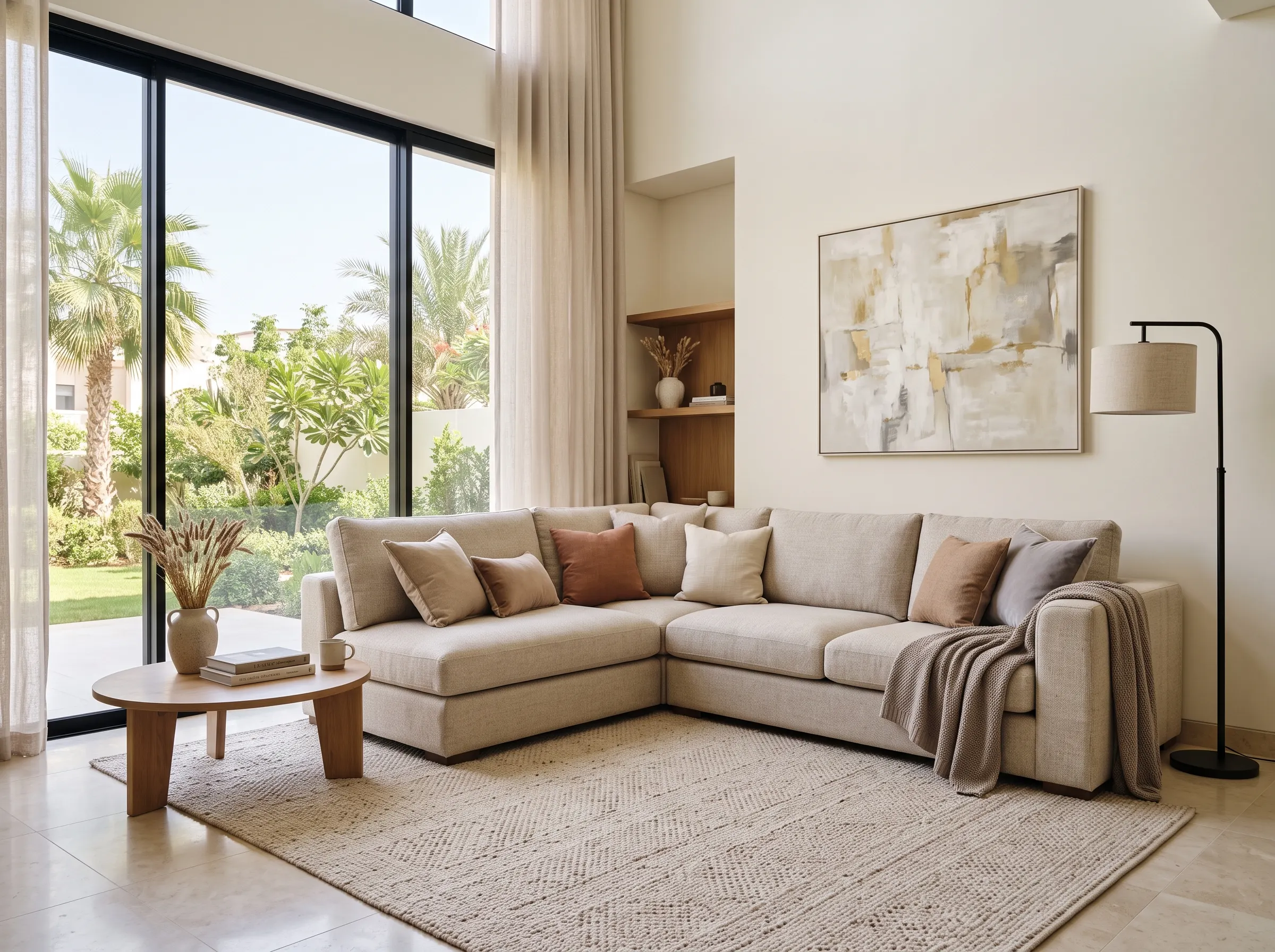 Corner L shape sofa Dubai in a modern villa living room
