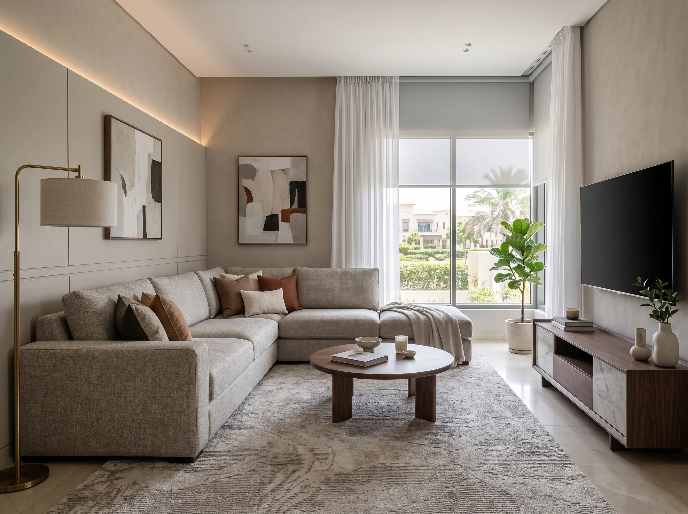 Custom L shape sofa designed for a modern Dubai living room