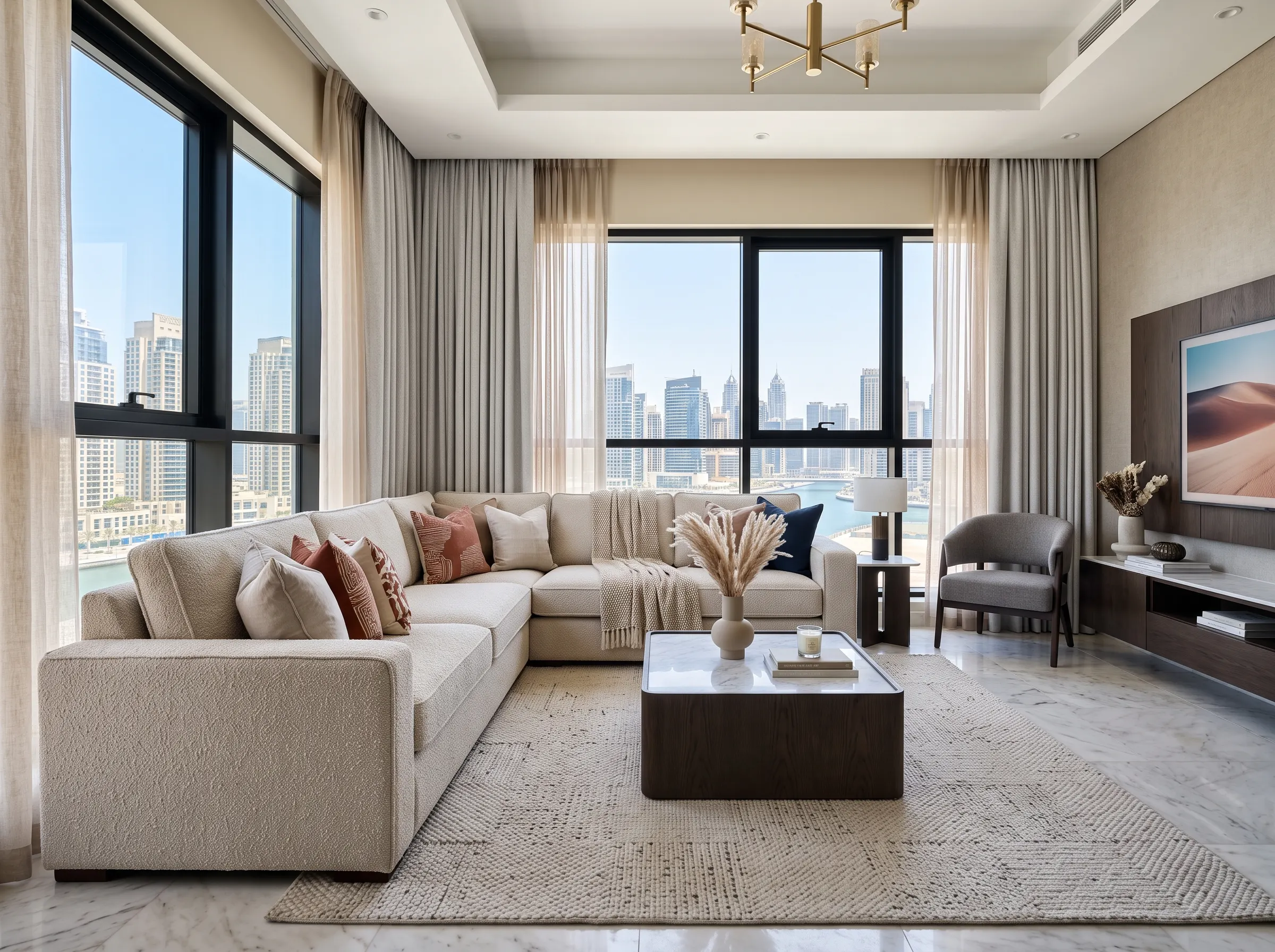 Custom L shape sofa designed for a Dubai home