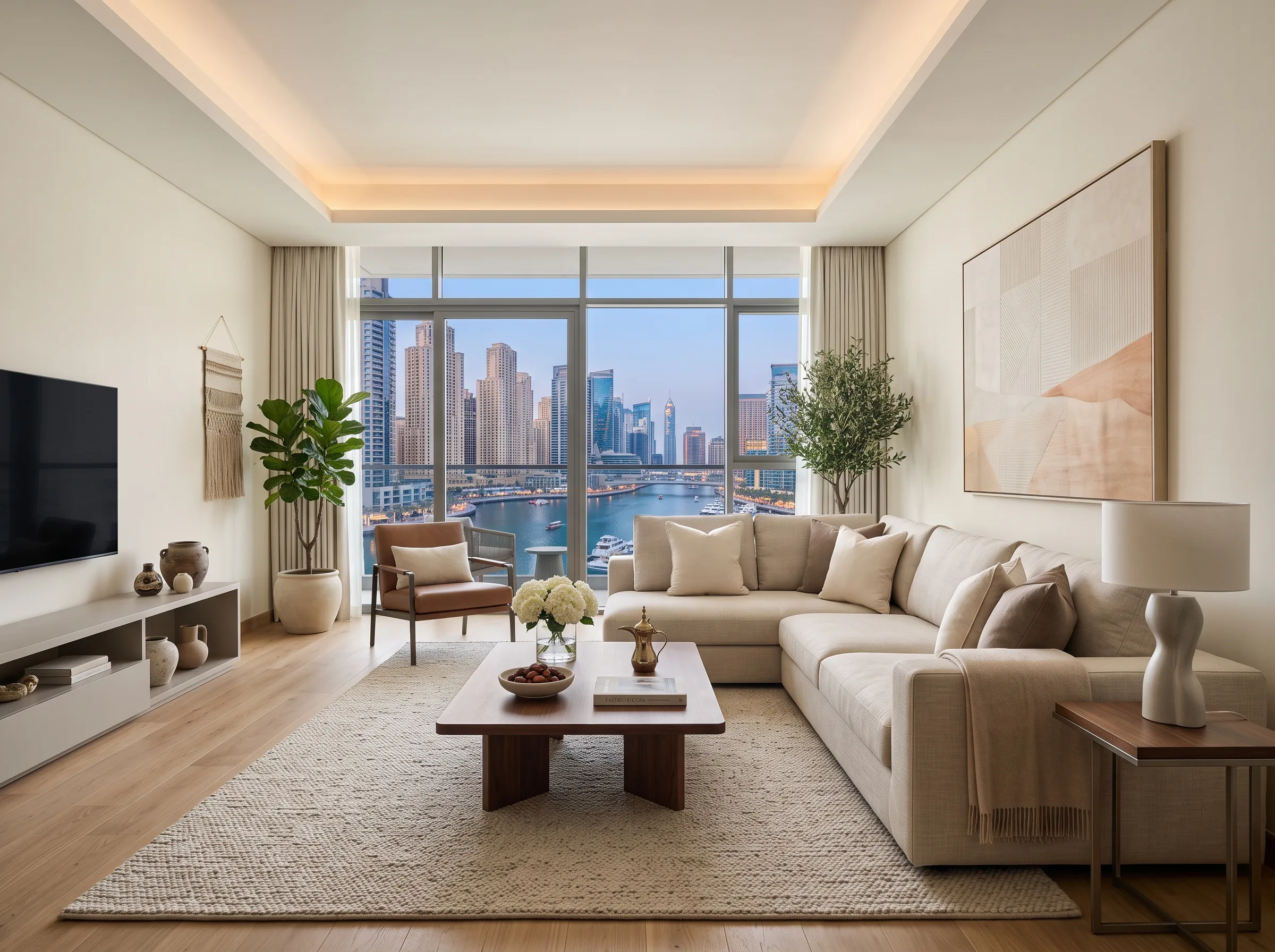 Custom vs ready-made L shape sofa in a modern Dubai living room
