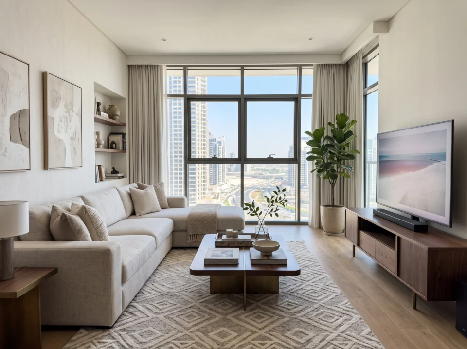 Custom L shape sofa designed for a Dubai home