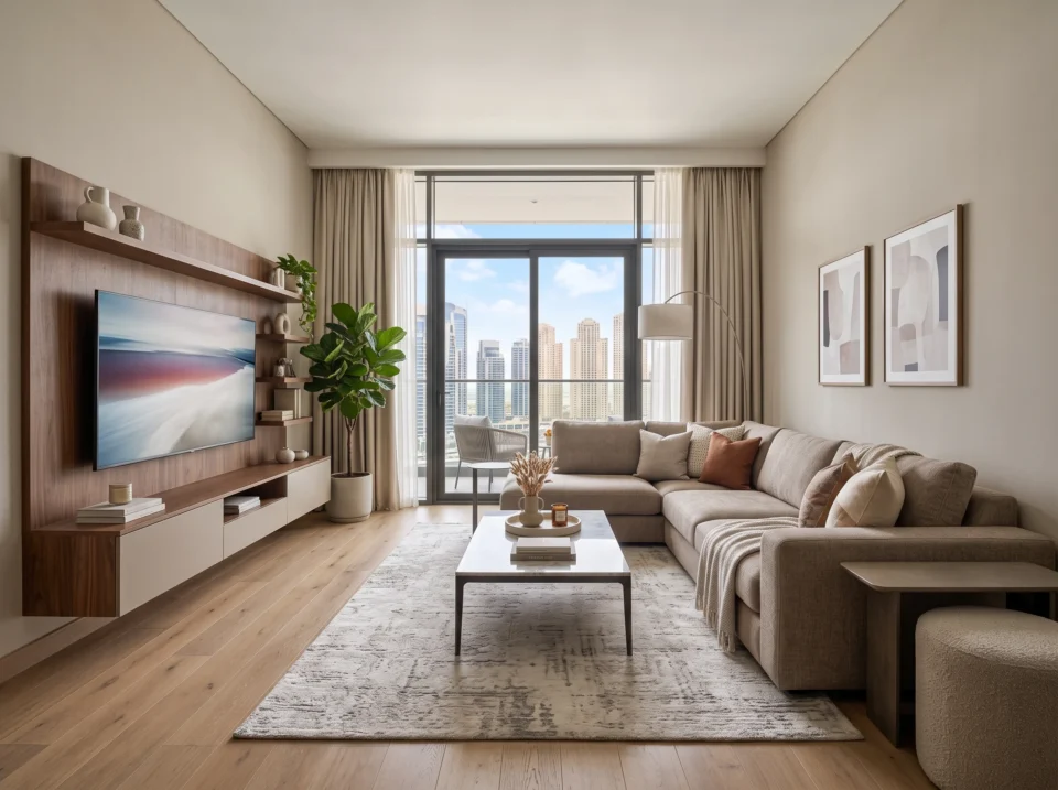 L shape sofa in a modern Dubai living room
