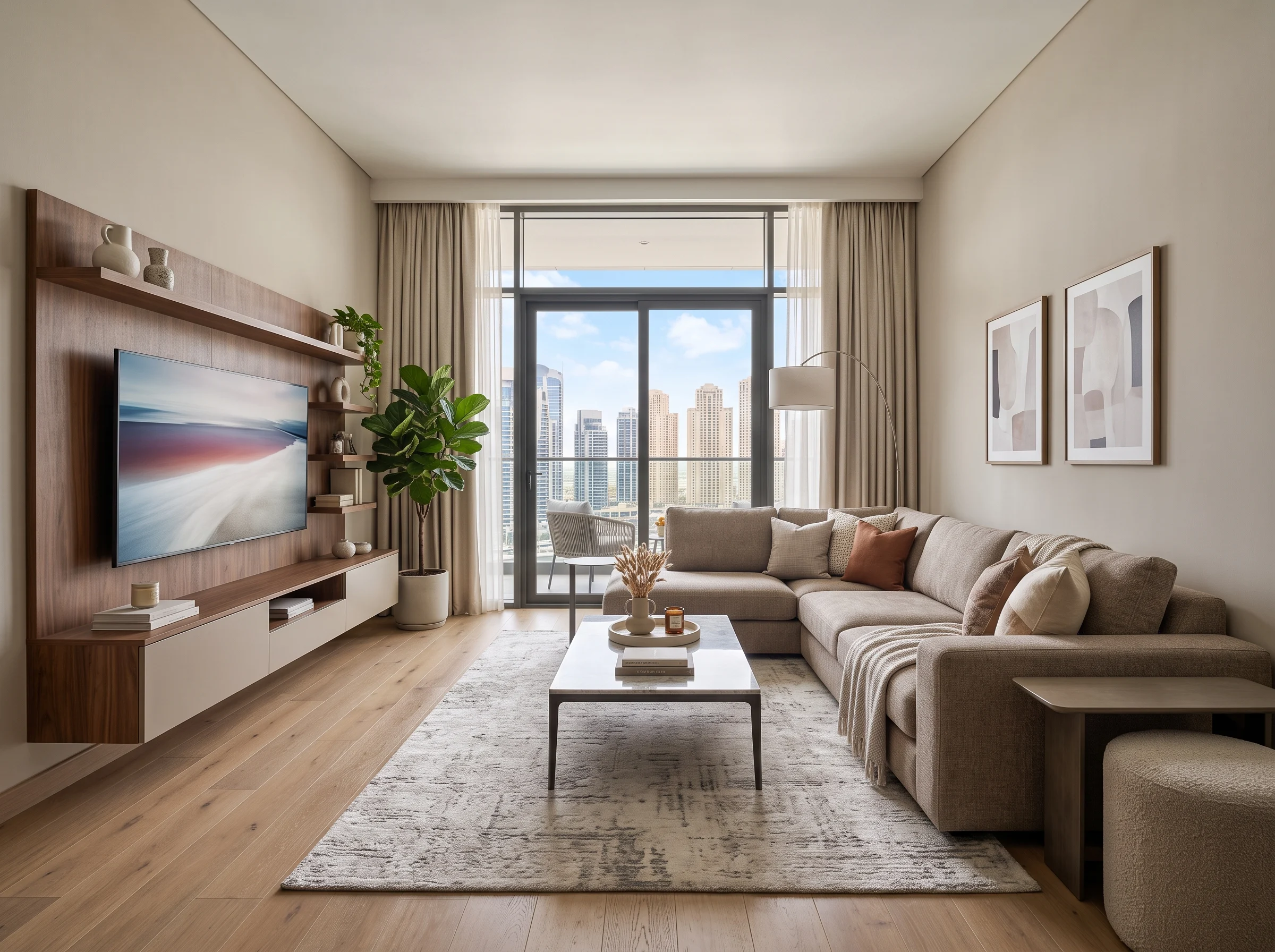 L shape sofa in a modern Dubai living room