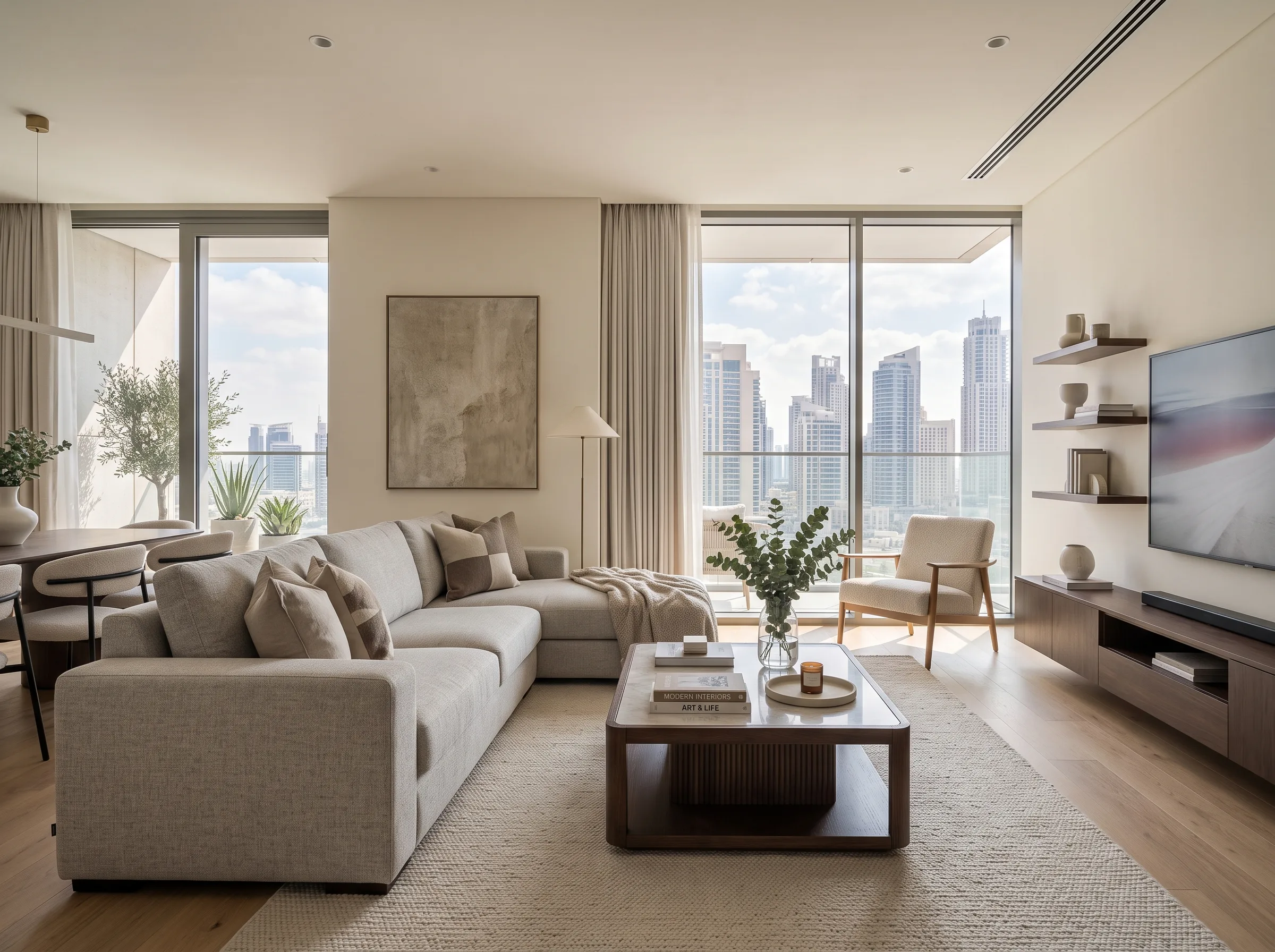 Modern L shape sofa Dubai in a contemporary living room