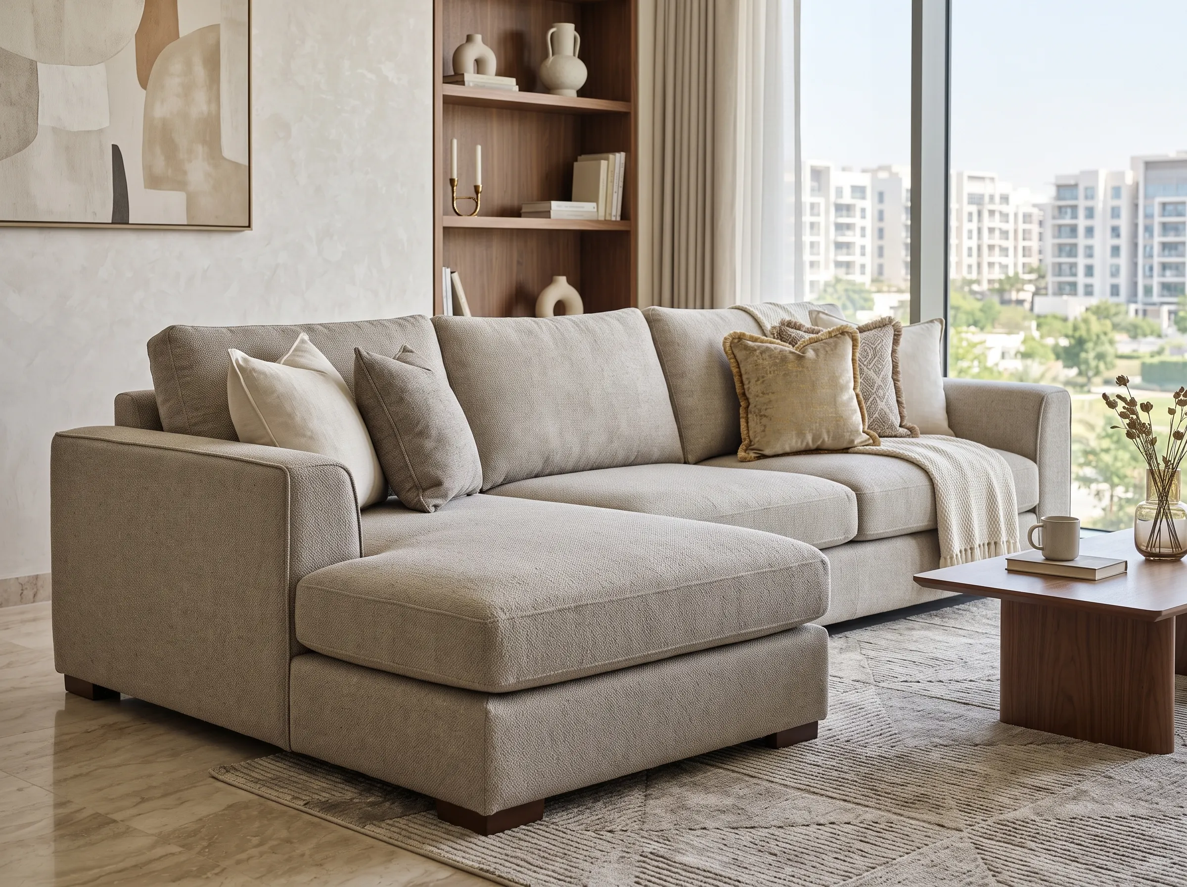L shape sofa upholstery material for Dubai homes