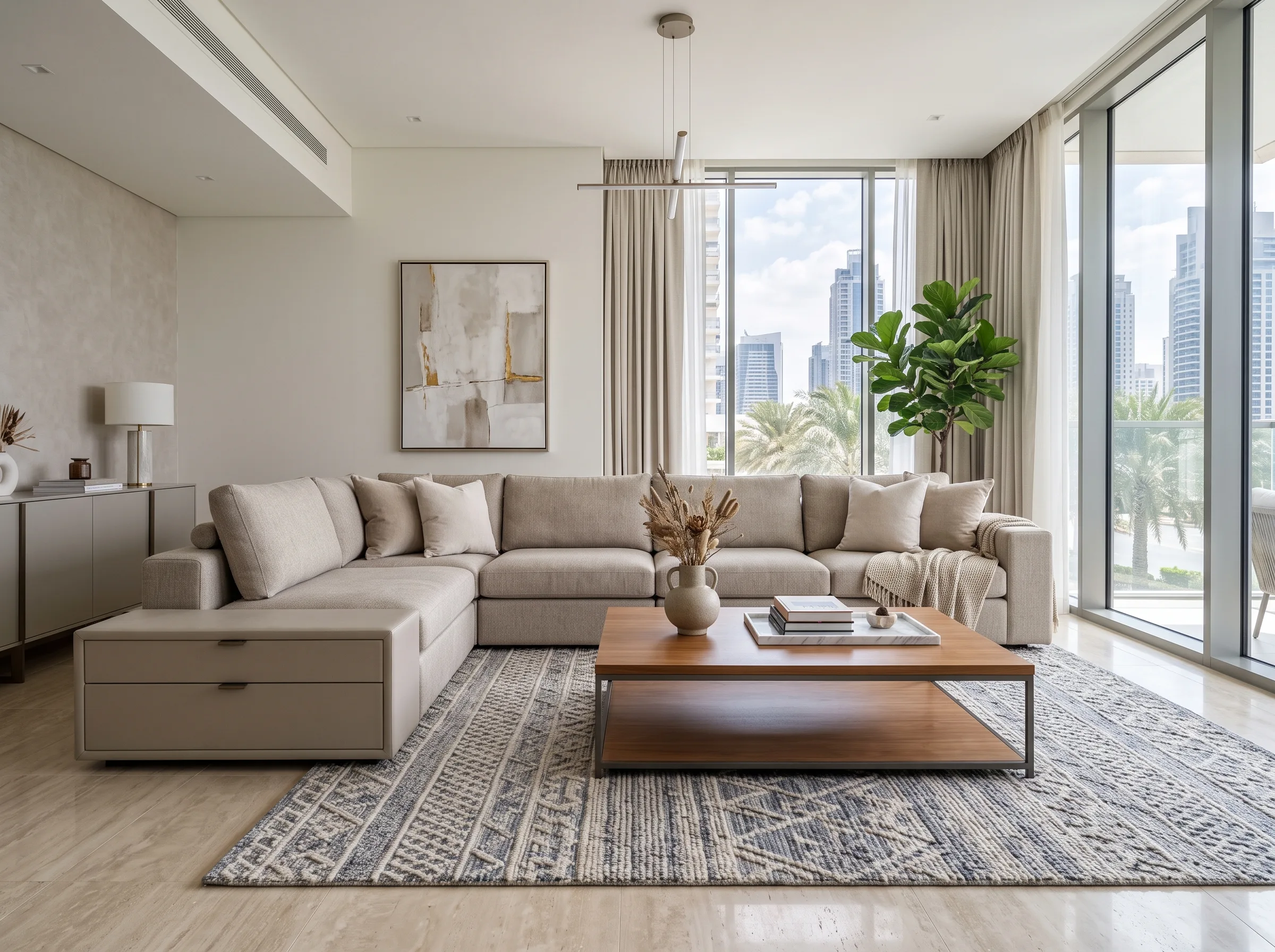 Custom L shape sofa designed for a modern Dubai living room