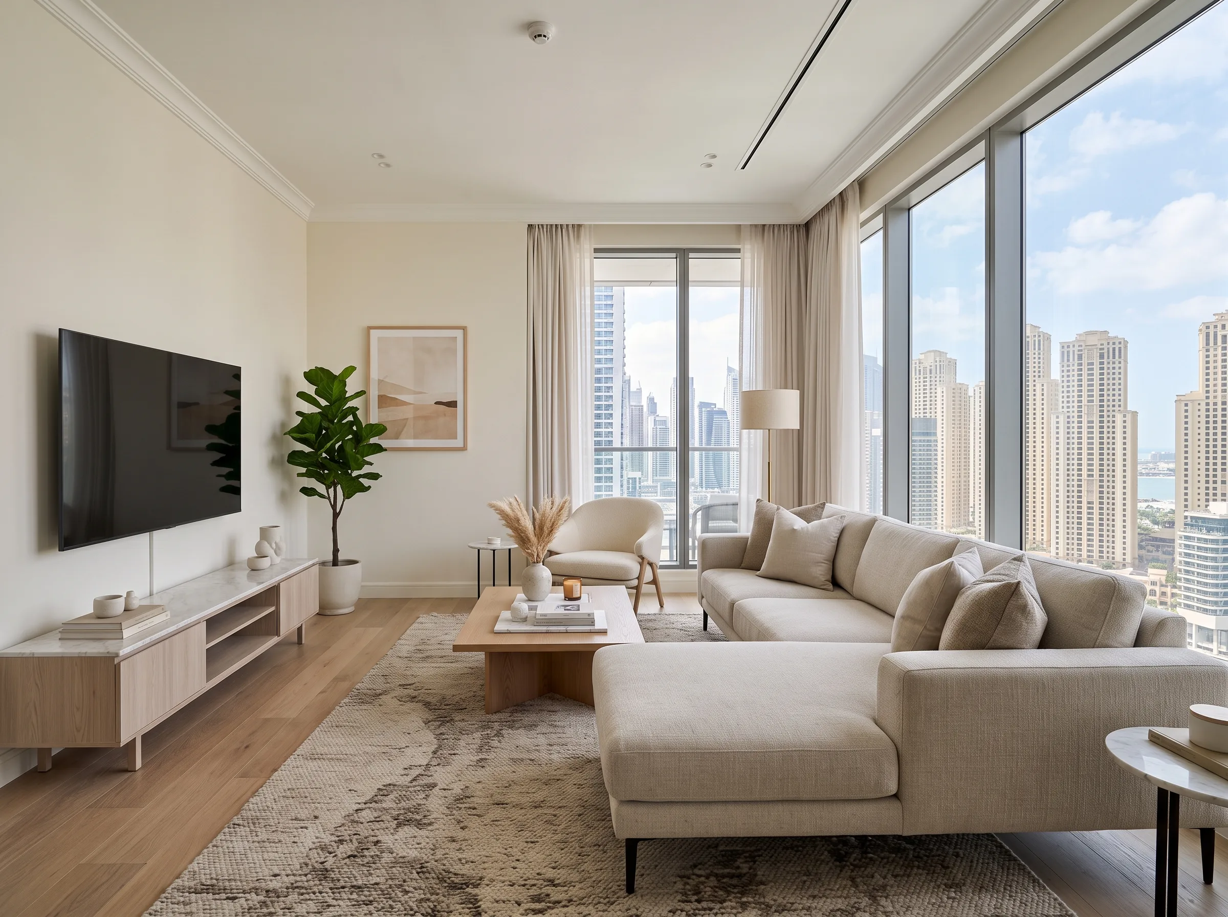 Left facing L shape sofa in a Dubai living room