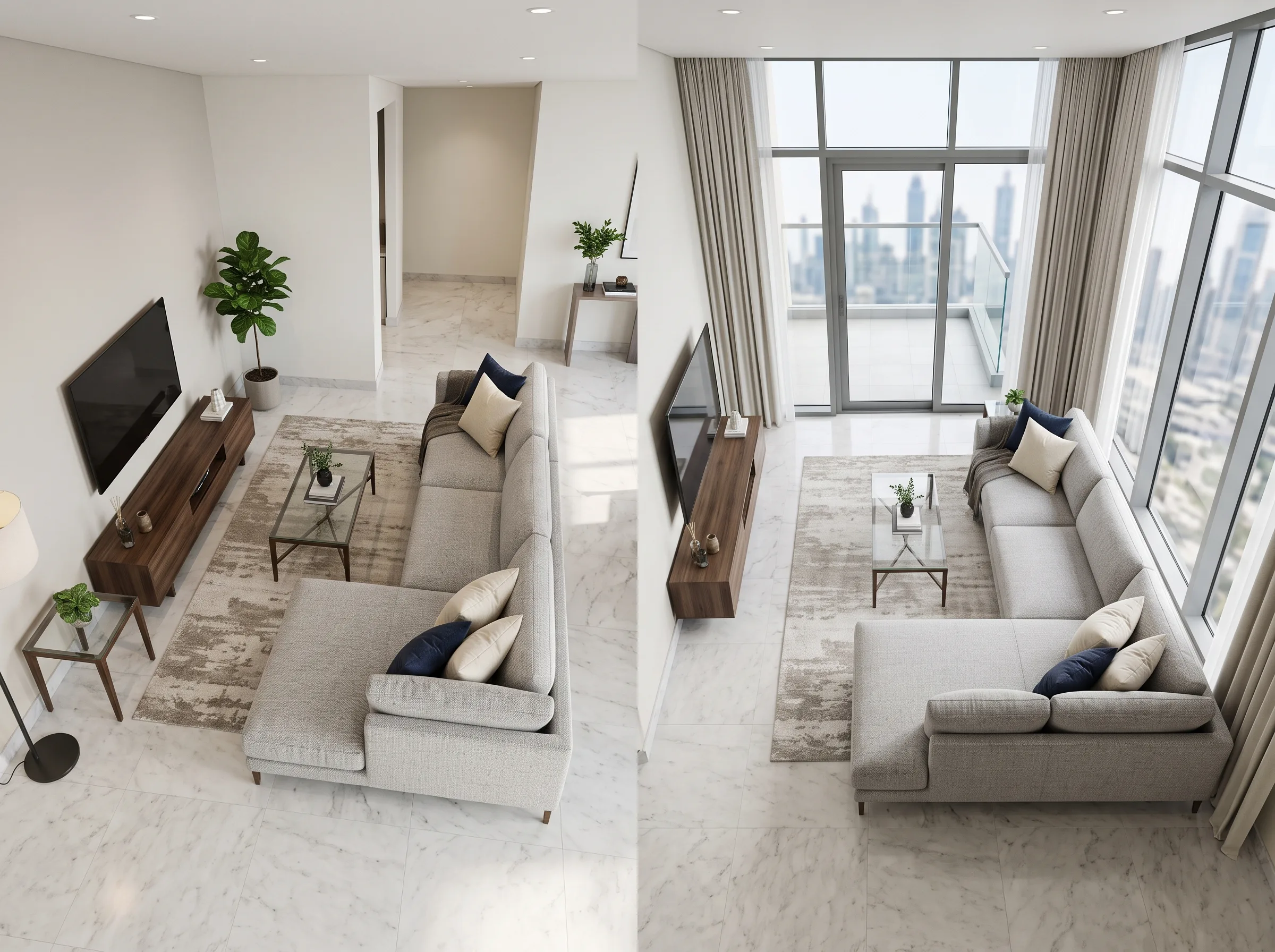 Left vs right facing L shape sofa layout comparison