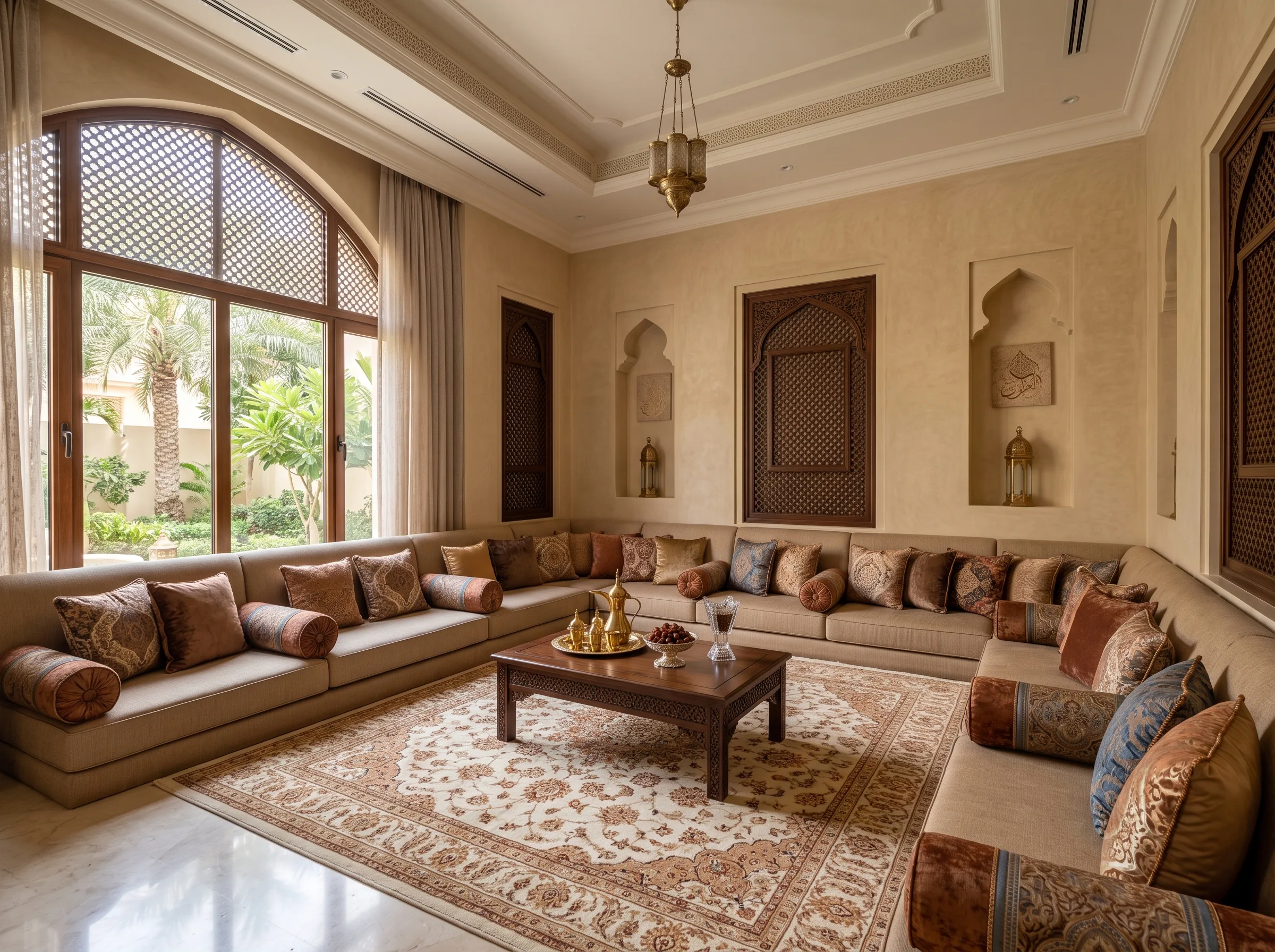 Majlis Floor Seating Dubai with low-profile luxury sofas
