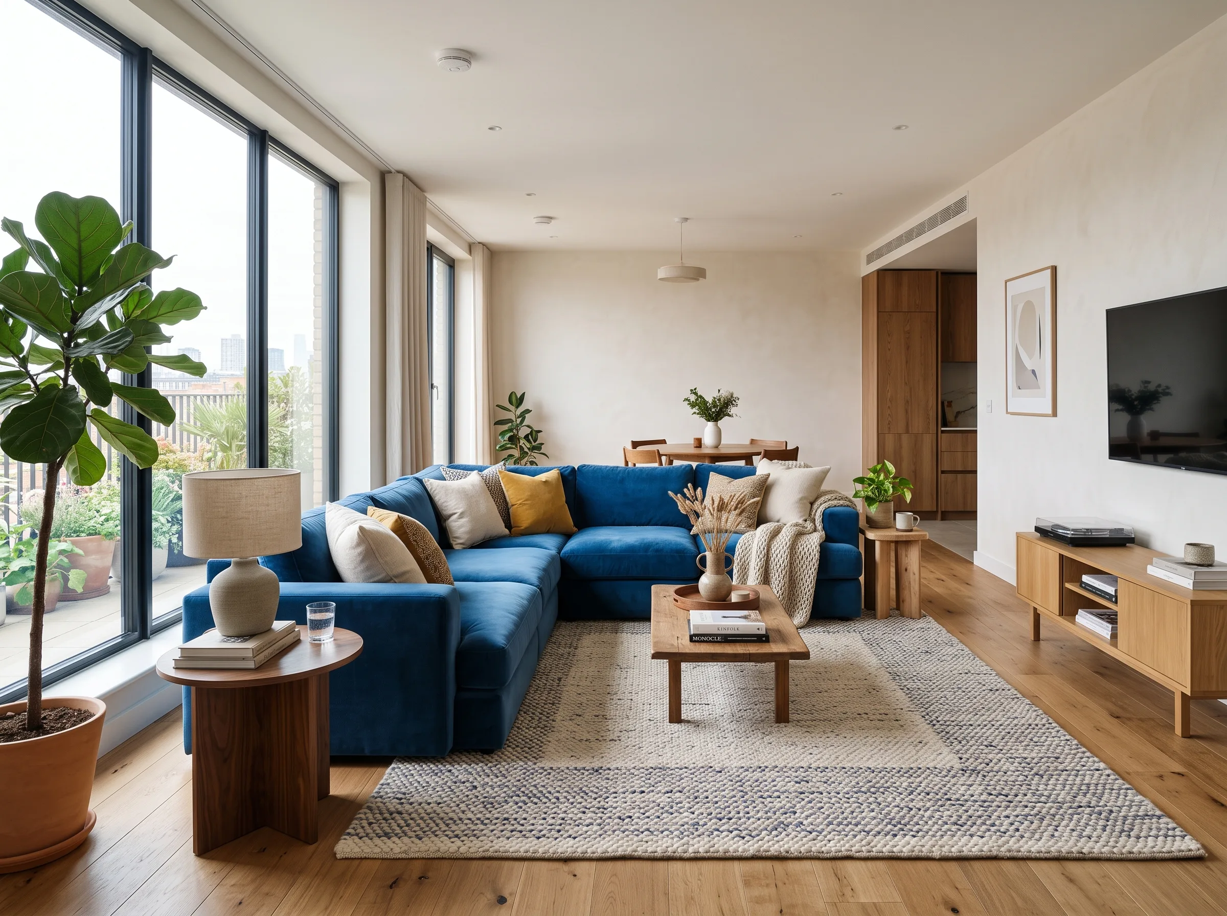 Modular blue velvet sofa perfect for Dubai homes