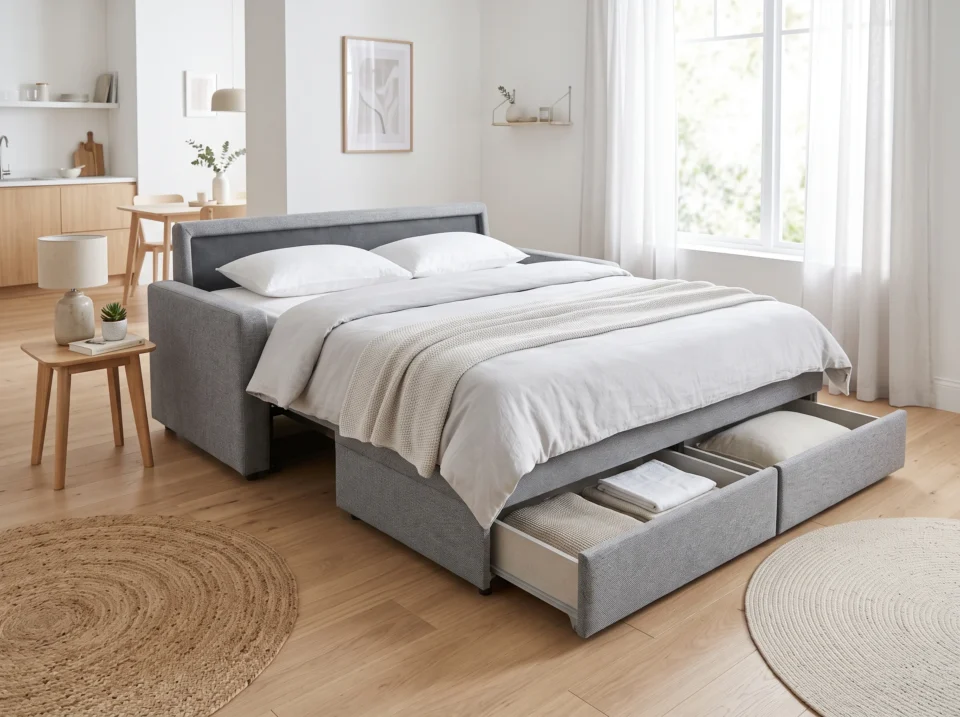 Pull out sofa bed with storage UAE ideal for Dubai studio apartments