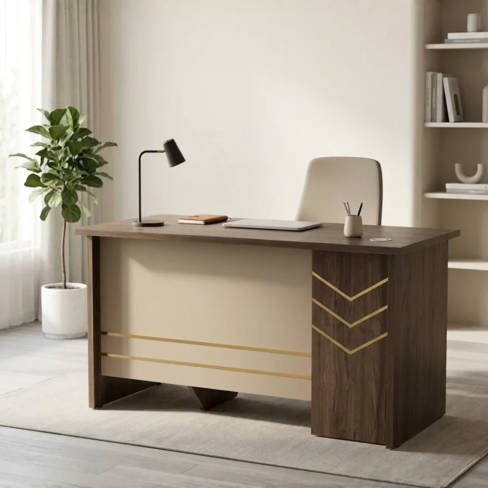 Kelno Office Tables – Walnut/White…