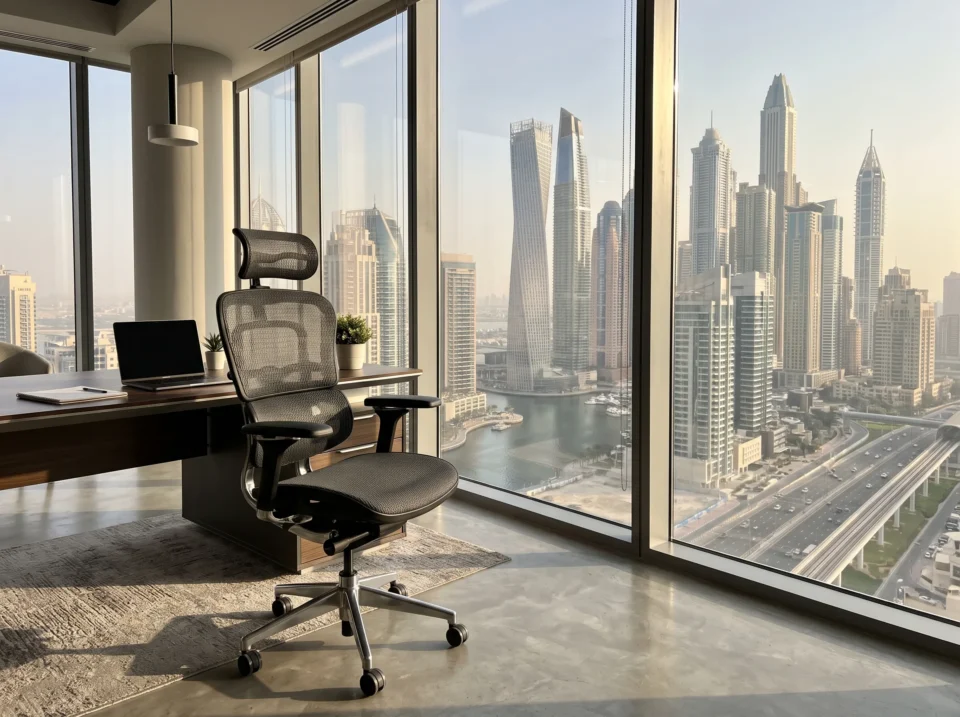 High-back ergonomic office chair with adjustable lumbar support in Dubai
