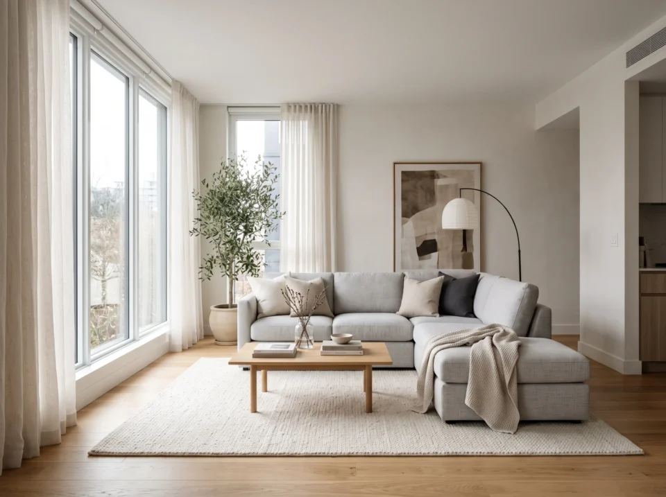 Best L shaped sofa Dubai modern sectional in bright apartment living room
